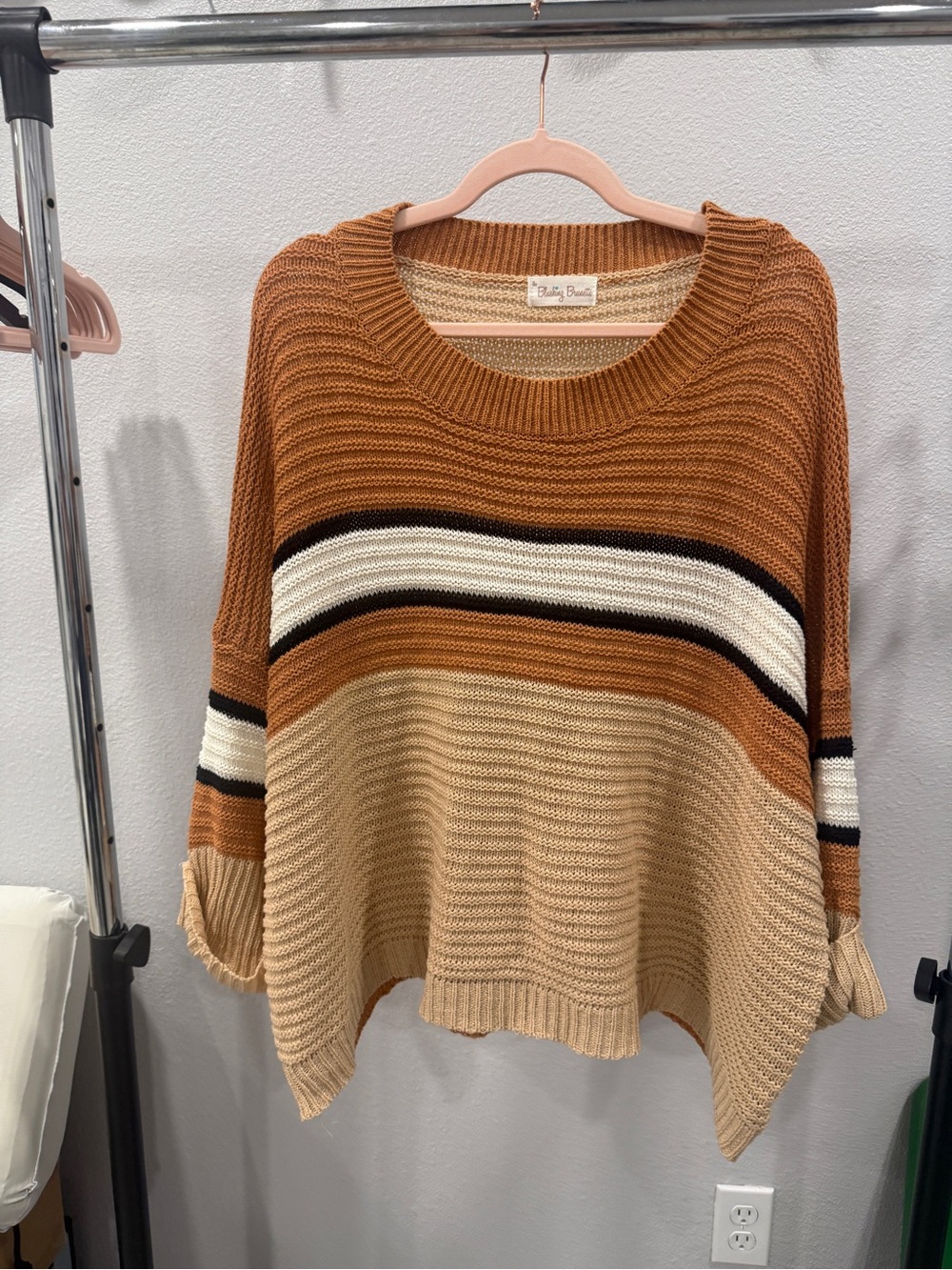Blushing Brunette Boutique Oversized Colorblock Cozy Knit Sweater - Rust & Cream